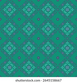 Colorful floral geometric seamless pattern with vintage tile-inspired design. Symmetrical ornament in Mediterranean style, perfect for wallpapers, fabrics patterns, background pattern