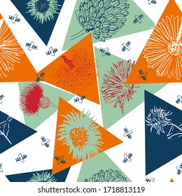 Colorful floral and geometrical seamless pattern vector