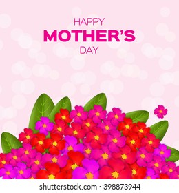 Colorful Floral Greeting card - International Happy Mothers Day - 8 May- with Bunch of Spring Flowers. Holiday background. Beautiful bouquet. Trendy Design Template. Vector illustration.