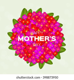 Colorful Floral Greeting card - International Happy Mothers Day with Bunch of Spring Flowers. Women's Day. Holiday background. Beautiful bouquet. Trendy Design Template. Vector illustration.