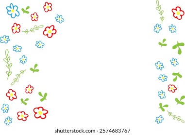 Colorful floral hand drawn border Isolated background Copy space for text Spring blank greeting card poster banner Wedding birthday mother's day women's day Cute template for children baby