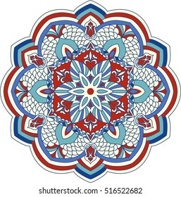 Colorful Floral hand drawn Mandala. Traditional round Turkish ornament. Oriental pattern, vector illustration. 