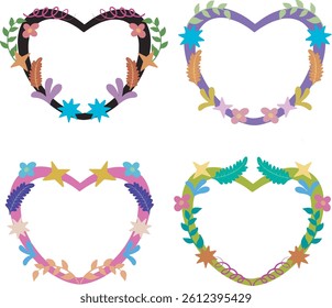 Colorful Floral Heart Frames Collection Vector Decorative Nature Elements