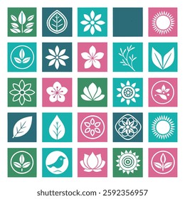 Colorful Floral Icon Set with Minimalist Designs