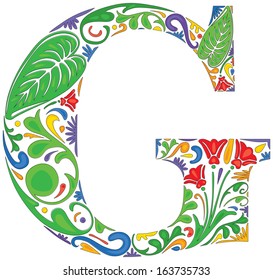 Colorful floral initial capital letter G