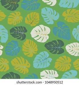 Colorful floral jungle ornament with monstera leaf tropical seamless pattern vector.  Philodendron or monstera plant background. Tropical pattern with jungle leaves decor, seamless background.