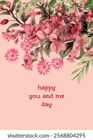 Colorful Floral Love Card. Template for design greeting card, invitation, flyer, sale poster, banner