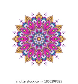 Colorful floral mandala background. Vector hand drawn doodle art. Decorative flower. Coloring book page.