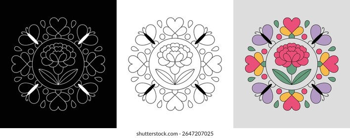 Mandala floral colorida com formas inspiradas no amor florescente perfeito para projetos temáticos do Dia das Mães que celebram o cuidado com o calor e o afeto
