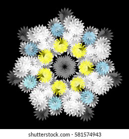 Colorful floral mandala. Kaleidoscope. Vivid geometrical flower. Logo template. Arabic, Indian, ottoman motifs.