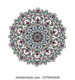 Colorful floral mandala line art decoration for invitation, card or coloring page