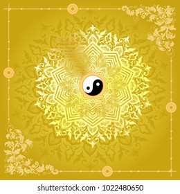 Colorful Floral mandala pattern and ornaments Vector Design for chinese new years 2018 with yin yang