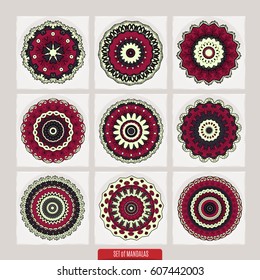 Colorful floral mandala set boho chic style, in portuguese and moroccan motif