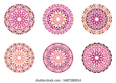 Colorful floral mandala symbol set - geometrical abstract ornamental round vector graphics from gravel stones