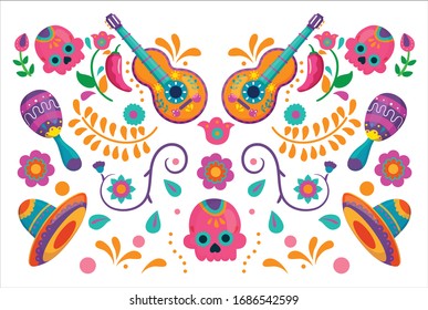 Colorful floral Mexican background Vector Background
