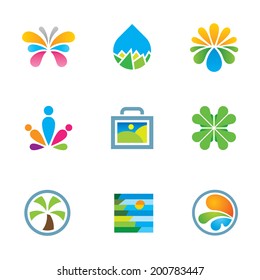Colorful floral nature splash art travel experience icon logo set