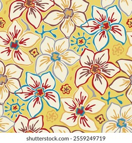 colorful floral on a yellow background. pattern textile design