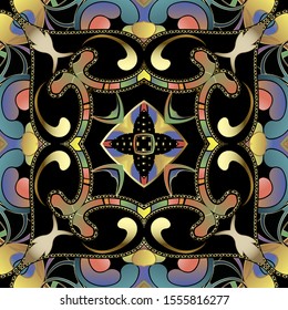 Colorful floral Paisley seamless pattern. Bright surface ornamental vector background. Ethnic ornaments with elegance paisley flowers, leaves, swirls, shapes, lines, frame. Decorative repeat backdrop.