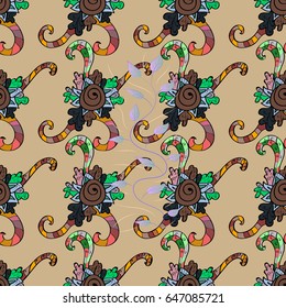 Colorful with floral pattern. Blue background with colorful elements. Seamless pattern. Vector colorful floral ornament brocade textile pattern.