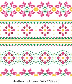 Colorful Floral Pattern Border, Decorative Pattern, Folk Art Design. batik pattern border.