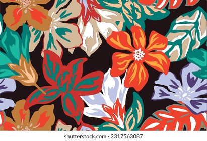 Colorful floral pattern. Dark background floral tapestry. Floral pattern, perfect for decoration and fabrics