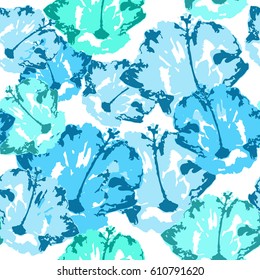 Colorful floral pattern exotic background hibiscus flowers. Vector monochrome plant blossoms.