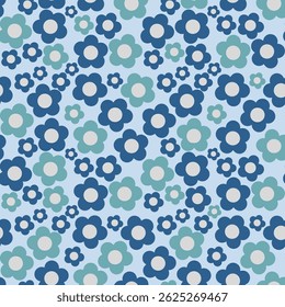 Colorful floral pattern featuring flowers on a light background, creating a playful and cheerful design, suitable for decorative purposes, wallpapers, or textile applications.
