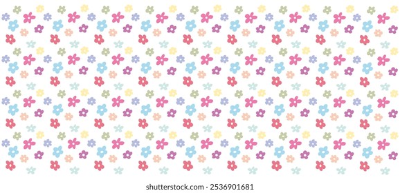Colorful floral pattern featuring a variety of flowers on a white background, ideal for spring-themed projects or designs