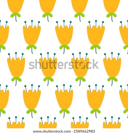 Colorful floral pattern featuring yellow flowers and green leaves on a white background suitable for fabric design.