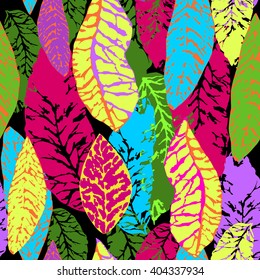 Colorful floral pattern foliage backdrop. Tropical leaves and flowers background with effect