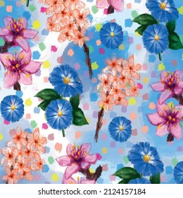Colorful Floral pattern hand painted  realistic flower digital art illustration