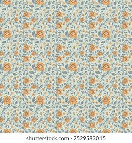 Colorful Floral Pattern with Leaves - Cute Small Flowers on Seamless Background