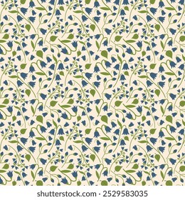 Colorful Floral Pattern with Leaves - Cute Small Flowers on Seamless Background