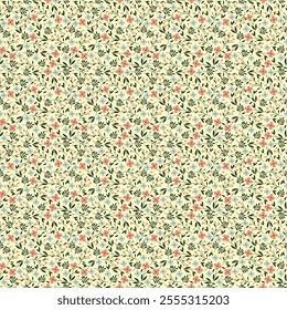 Colorful Floral Pattern with Leaves - Cute Small Flowers on Seamless Background