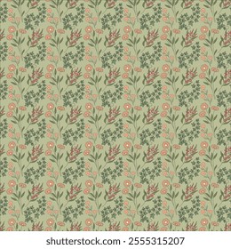 Colorful Floral Pattern with Leaves - Cute Small Flowers on Seamless Background