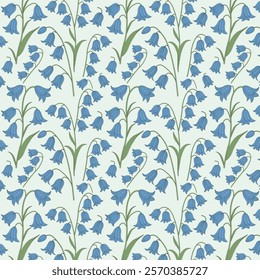 Colorful Floral Pattern with Leaves, Cute Small Flowers on Seamless Background, Bluebell Flower Pattern