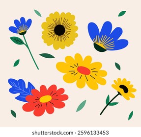 Colorful Floral Pattern.  Modern Flat Botanical Illustration