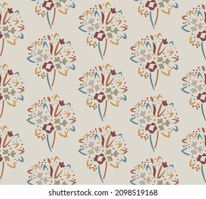 Colorful floral pattern on beige background. Abstract modern flower pattern.