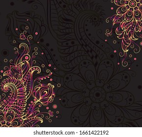 Colorido patrón floral sobre el fondo negro. 