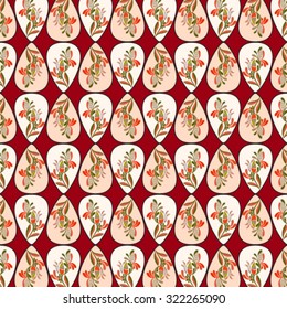 Colorful floral pattern on red background - vector illustration.
