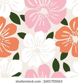 Colorful floral pattern with pastel background. Seamless pattern with florals for fabric, textiles, clothing, wrapping paper. Vector illustration