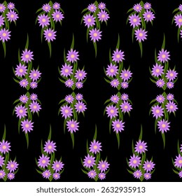 Motif floral coloré, rose, jaune, couleurs vertes, arrière-plan noir. Motif floral harmonieux-733.