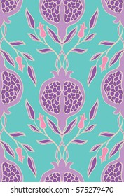 Colorful floral pattern. Seamless vector ornament with pomegranate. 
Stylized template for wallpaper, textile, linen, curtain, shawl, carpet 
and any surface.
