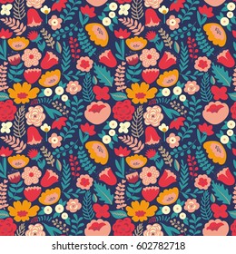 Colorful floral pattern. Seamless vector for design of textiles and wallpaper, web design and decoration of surfaces or postcards