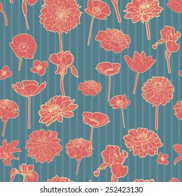 Colorful floral pattern with stripes