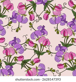 Colorful floral pattern with sweet peas.