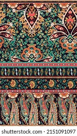 Colorful floral pattern with traditional style design, Persian pattern of paisleys and borders, suitable for clothing textile and wallpaper design