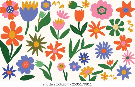 Colorful Floral Pattern. Vibrant Springtime Flowers