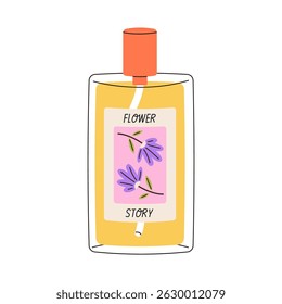 Colorful Floral perfume bottle. Flat vector illustration isolated on white background.