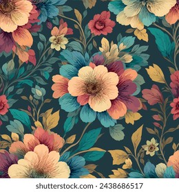 Colorful floral print background. Flat abstract colorful flower pint pattern. Seamless floral pattern with bright colorful flowers pattern. Colorful flower texture background. 